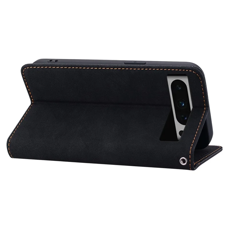 For Google Pixel 8 Pro Case Lines Pattern Wallet Leather Phone Cover with Strap - Black