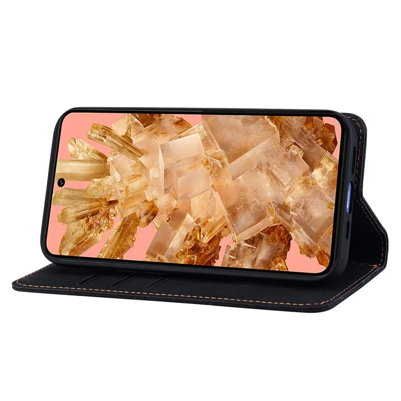 For Google Pixel 8 Pro Case Lines Pattern Wallet Leather Phone Cover with Strap - Black