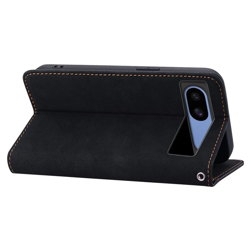 For Google Pixel 8a Case Lines Pattern Wallet Leather Phone Cover with Strap - Black