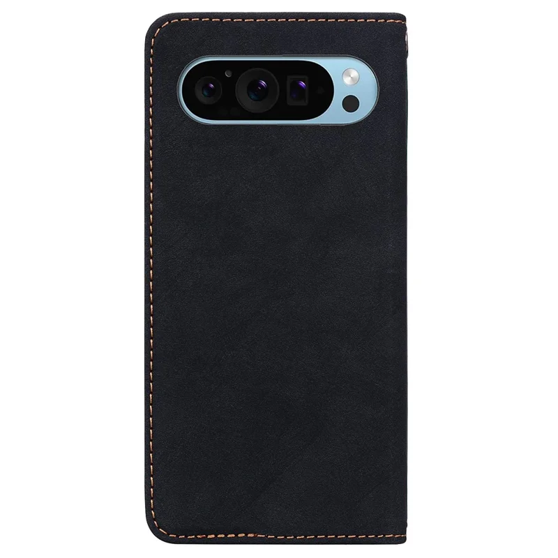 For Google Pixel 10 Pro XL / 9 Pro XL Case Lines Pattern Wallet Leather Phone Cover with Strap - Black