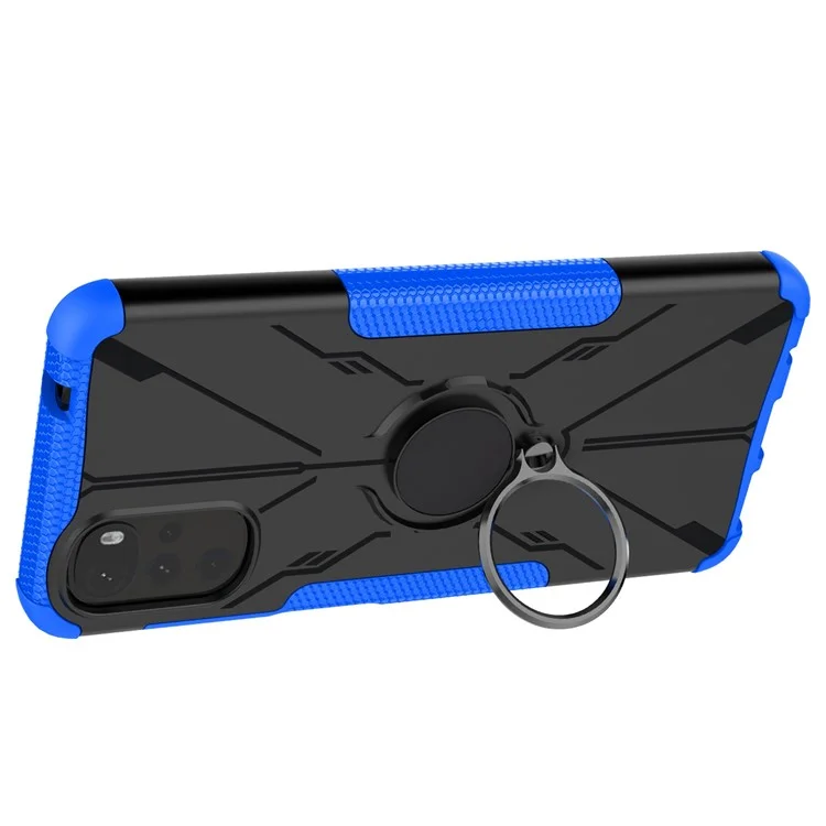 Estuche Telefónico Anti-caza Para Motorola Moto E32 4G / G22, PC + TPU 2-in-1 Anillo de Kickstand Cubierta Celular - Azul