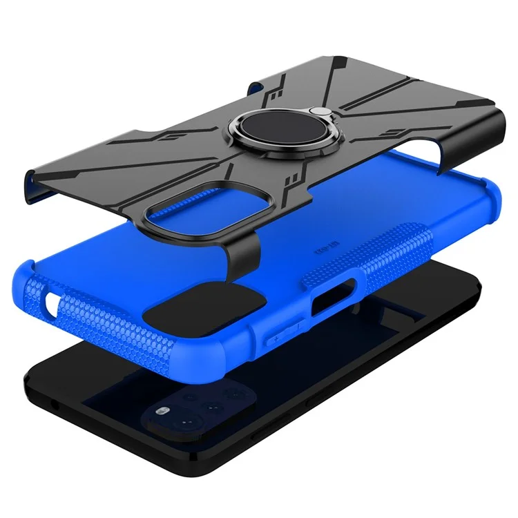 Capa de Telefone Anti-queda Para Motorola Moto E32 4G / G22, PC + TPU 2 em 1 Anel de Kickstand Celular Caple - Azul