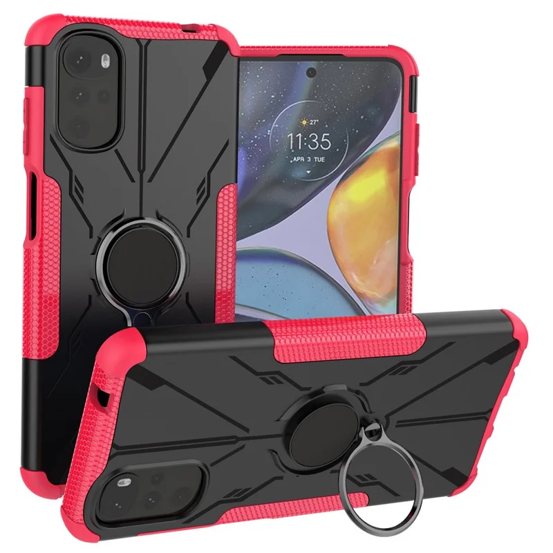 Case de Téléphone Anti-chute Pour Motorola Moto E32 4G / G22, PC + TPU 2-en-1 Ring Kickstand Phone Hever Téléphone - Rose