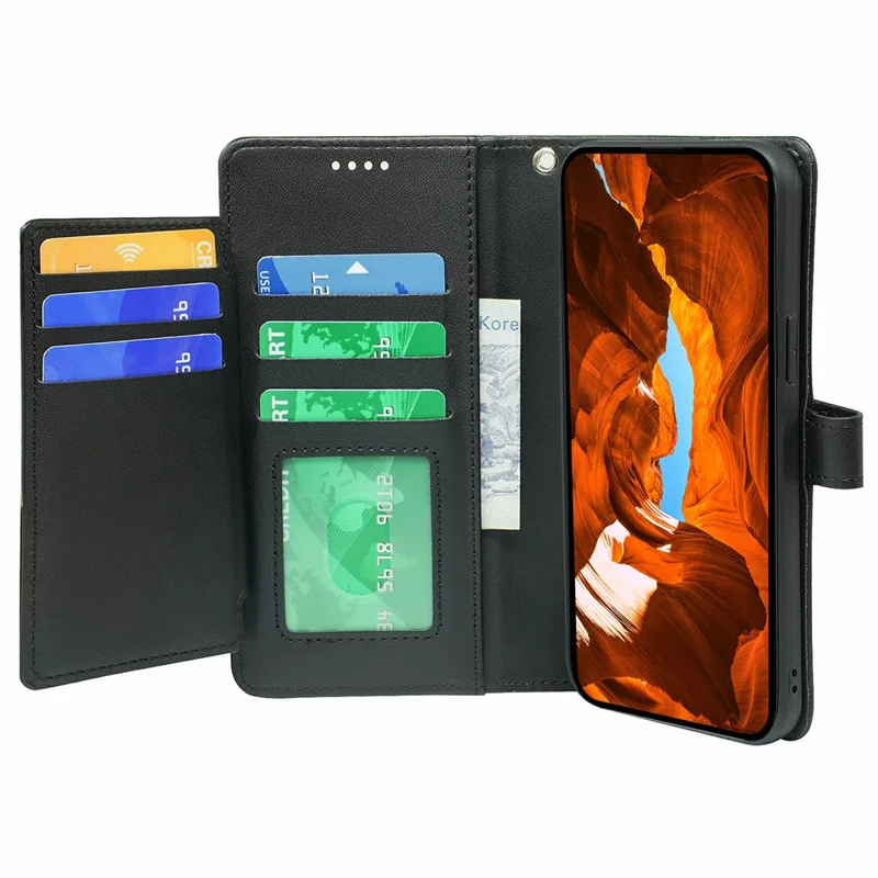 For Honor Magic7 Pro 5G Case with 9 Card Slots PU Leather Stand Phone Cover - Black