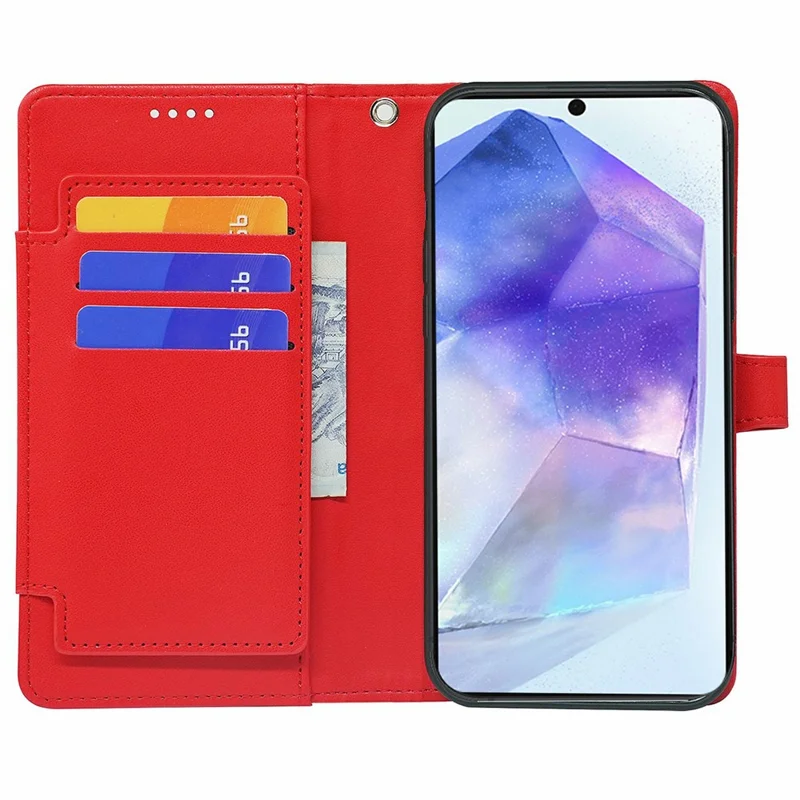 For Samsung Galaxy Xcover7 Case with 9 Card Slots PU Leather Stand Phone Cover - Red