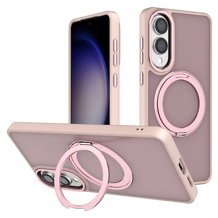 Cover per Samsung Galaxy S25 Edge con Supporto Magnetico Ruotabile, Custodia per Telefono in TPU + PC con Finitura Soft-Touch - Rosa
