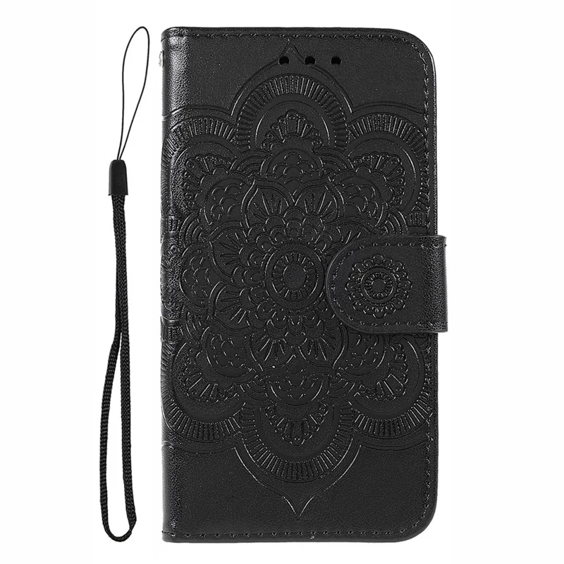 For Motorola Edge 50 Pro 5G / Edge 50 5G Case PU Leather Mandala Imprinted Design Wallet Phone Cover - Black