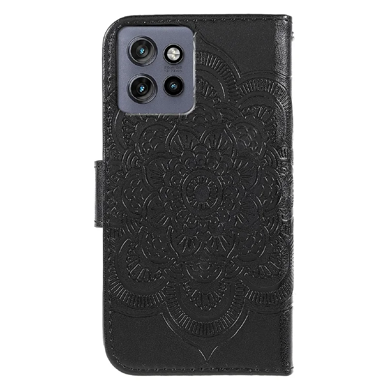 For Motorola Edge 50 Pro 5G / Edge 50 5G Case PU Leather Mandala Imprinted Design Wallet Phone Cover - Black
