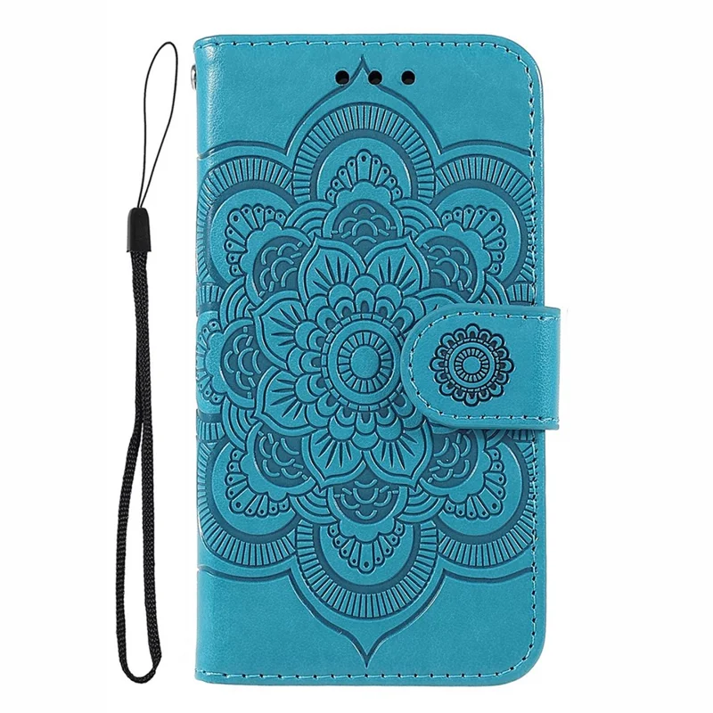 For Motorola Edge 50 Pro 5G / Edge 50 5G Case PU Leather Mandala Imprinted Design Wallet Phone Cover - Blue