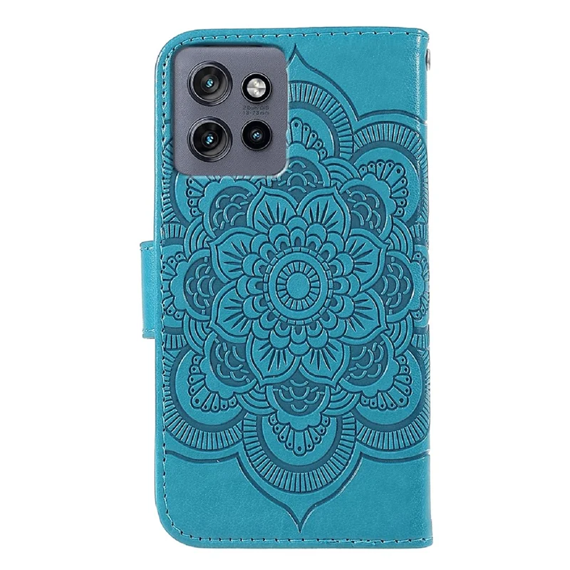 For Motorola Edge 50 Pro 5G / Edge 50 5G Case PU Leather Mandala Imprinted Design Wallet Phone Cover - Blue