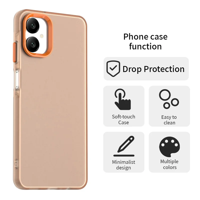 For Samsung Galaxy A06 5G Case PC + TPU + PET Matte Anti-Drop Phone Back Cover - Orange