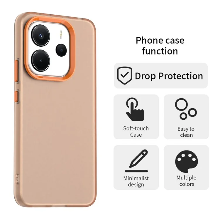Чехол для Xiaomi Redmi Note 14 4G (164,84 мм) ПК + TPU + PET матовый противоударный задний чехол для телефона - Оранжевый
