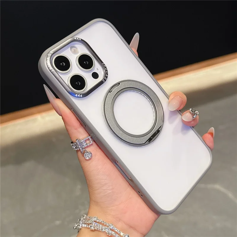 JAUCASE For iPhone 16 Pro Max Case Matte Clear TPU + PC Kickstand Cover Compatible with MagSafe - Silver