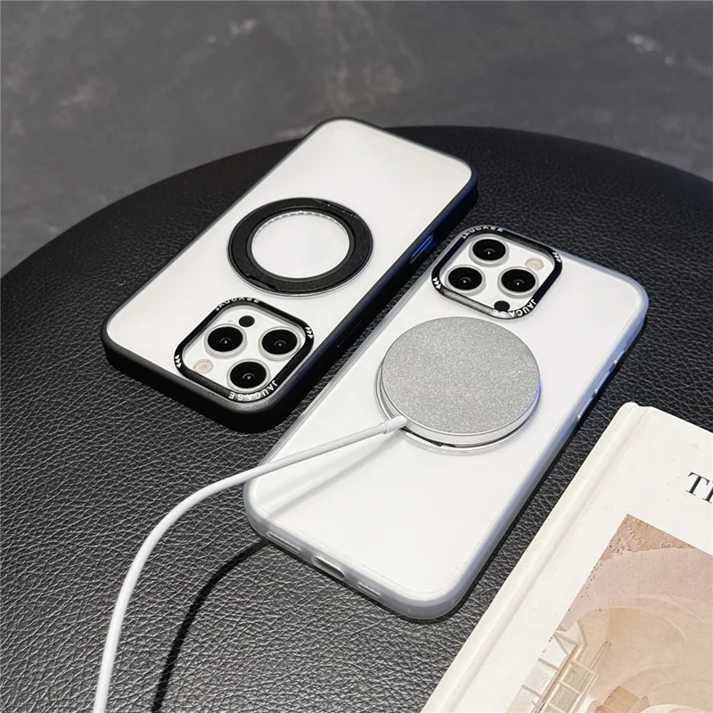 JAUCASE For iPhone 16 Pro Max Case Matte Clear TPU + PC Kickstand Cover Compatible with MagSafe - Silver