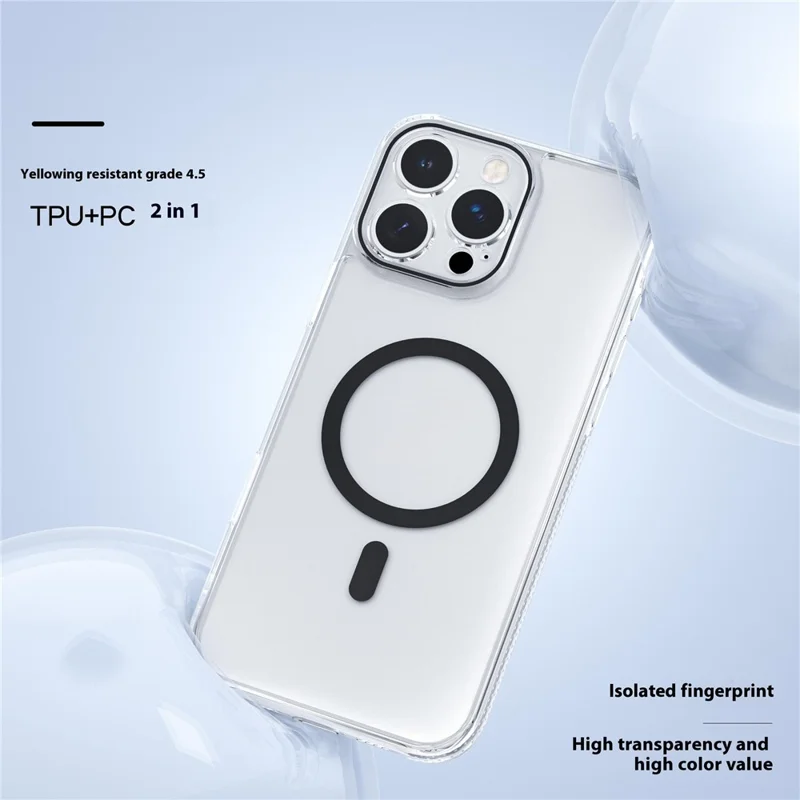 For iPhone 15 Pro Max Case Crystal Clear TPU + PC Protective Cover Compatible with MagSafe - White