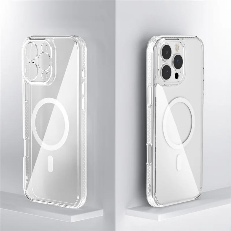 For iPhone 16 Pro Max Case Crystal Clear TPU + PC Protective Cover Compatible with MagSafe - White