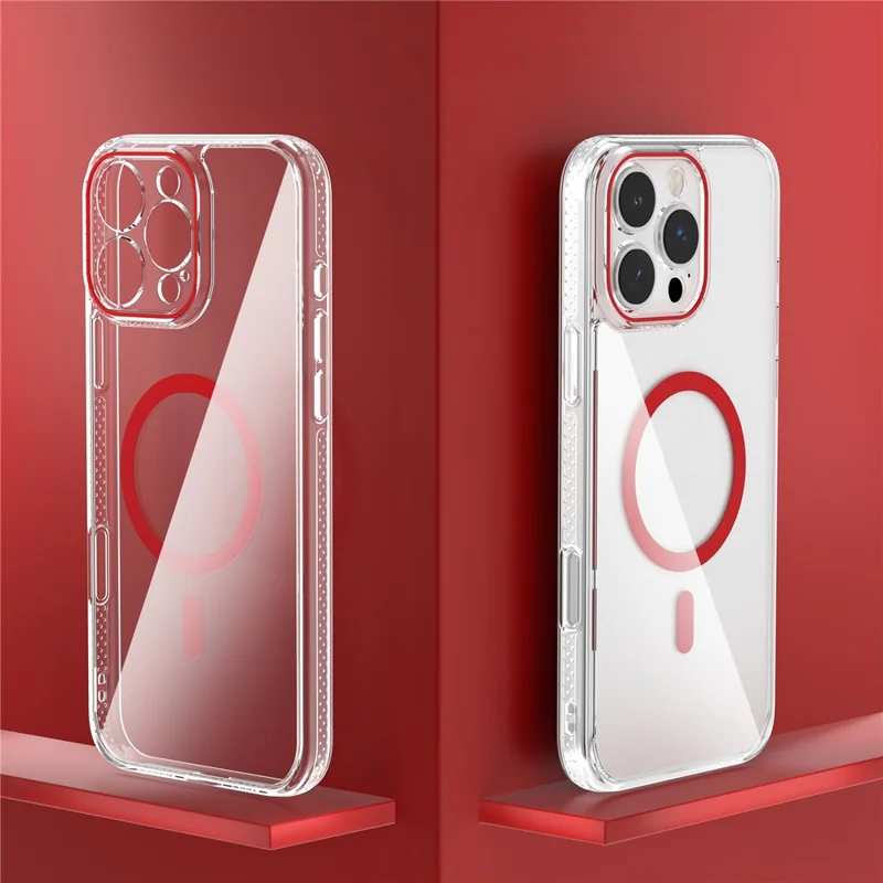 For iPhone 16 Pro Max Case Crystal Clear TPU + PC Protective Cover Compatible with MagSafe - Red