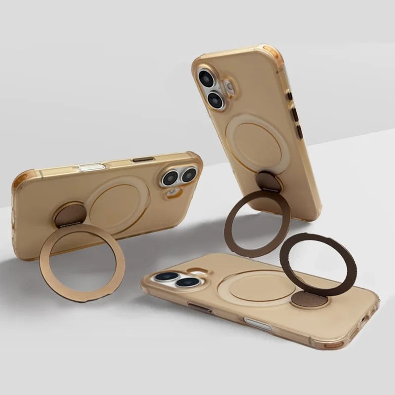 For iPhone 16 Magnetic Case TPU+PC Phone Cover with Kickstand - Desert Gold