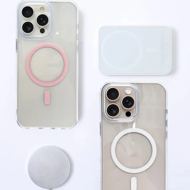 For iPhone 16 Pro Max Case Magnetic Case Shockproof TPU + PC Clear Phone Cover - White