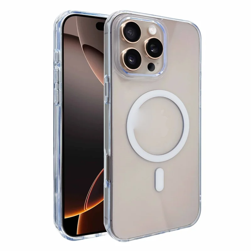 For iPhone 16 Pro Case Magnetic Case Shockproof TPU + PC Clear Phone Cover - White