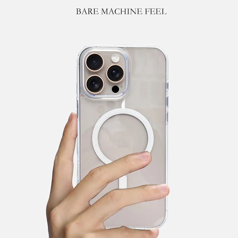 For iPhone 16 Pro Case Magnetic Case Shockproof TPU + PC Clear Phone Cover - White
