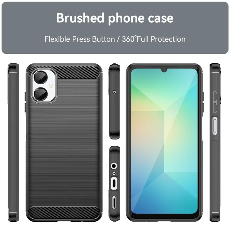 Funda Protectora para Samsung Galaxy A06 5G con Textura de Fibra de Carbono Cepillada - Negro
