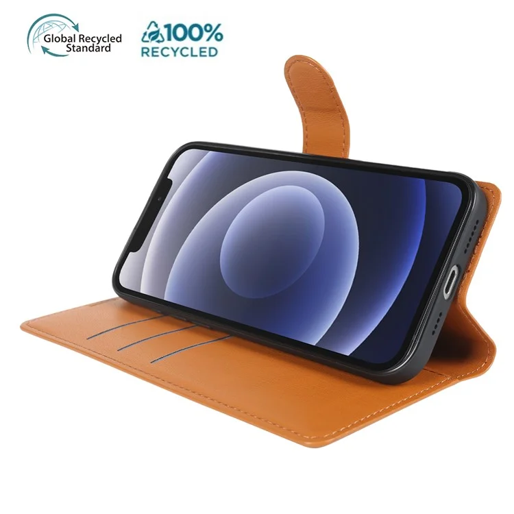 Étui support pour iPhone 12 en matériaux biosourcés Éco-responsable RPET RPVB - Housse de téléphone fine avec portefeuille - Orange