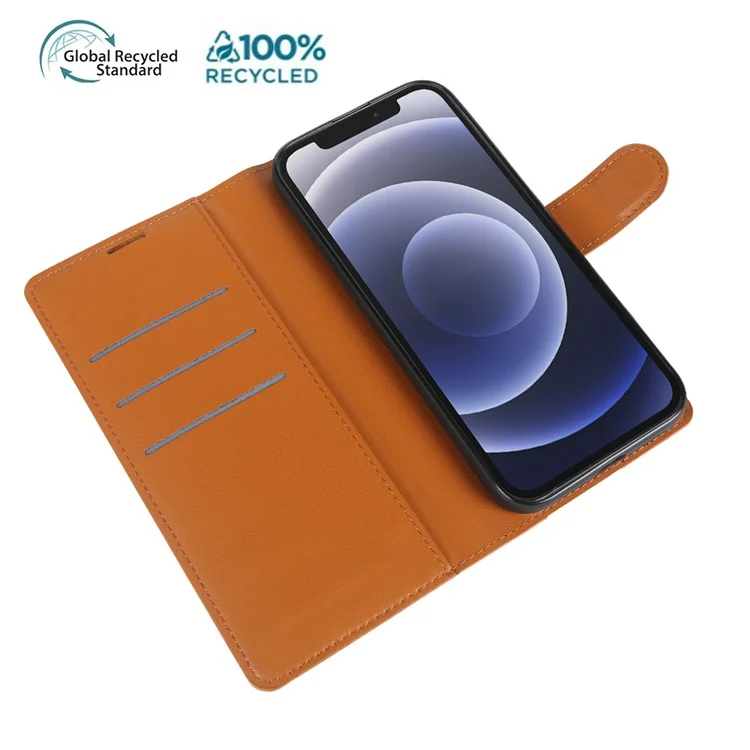 Étui support pour iPhone 12 en matériaux biosourcés Éco-responsable RPET RPVB - Housse de téléphone fine avec portefeuille - Orange