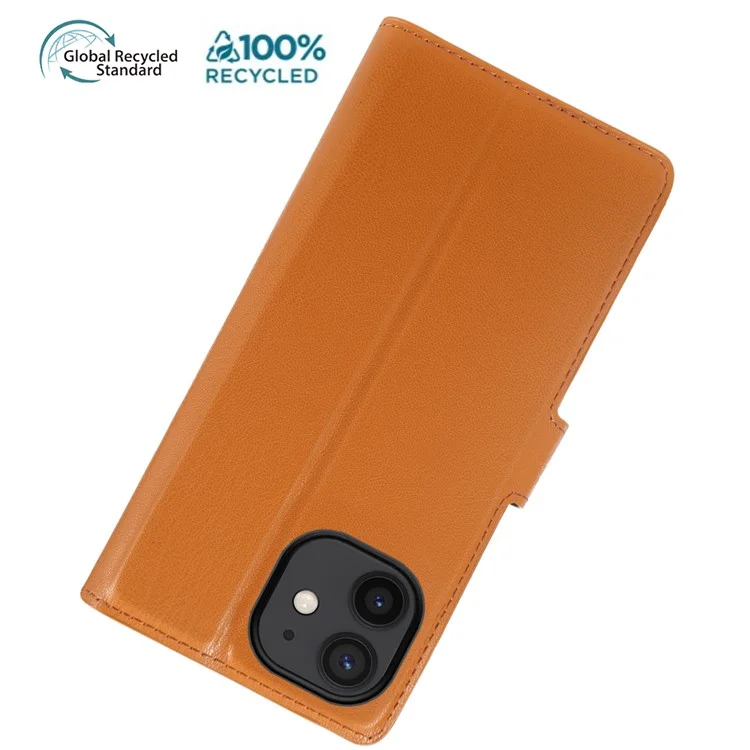 Étui support pour iPhone 12 en matériaux biosourcés Éco-responsable RPET RPVB - Housse de téléphone fine avec portefeuille - Orange