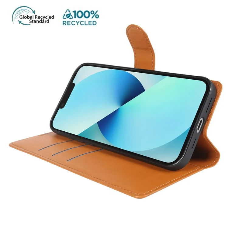 For iPhone 13 Stand Case Biobased Eco-Friendly RPET RPVB Slim Phone Cover with Wallet - Orange
