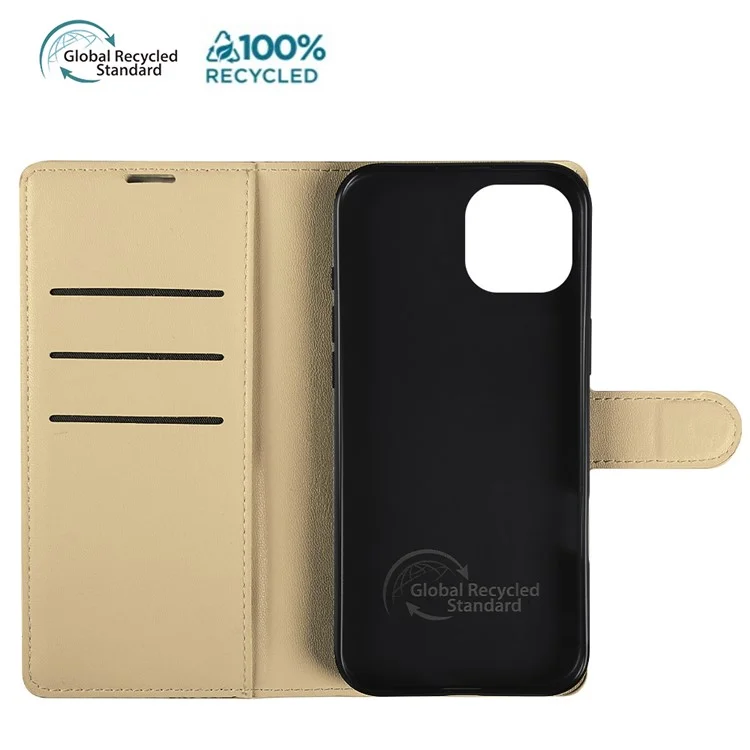 For iPhone 13 Stand Case Biobased Eco-Friendly RPET RPVB Slim Phone Cover with Wallet - Khaki