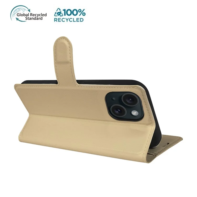 For iPhone 13 Stand Case Biobased Eco-Friendly RPET RPVB Slim Phone Cover with Wallet - Khaki