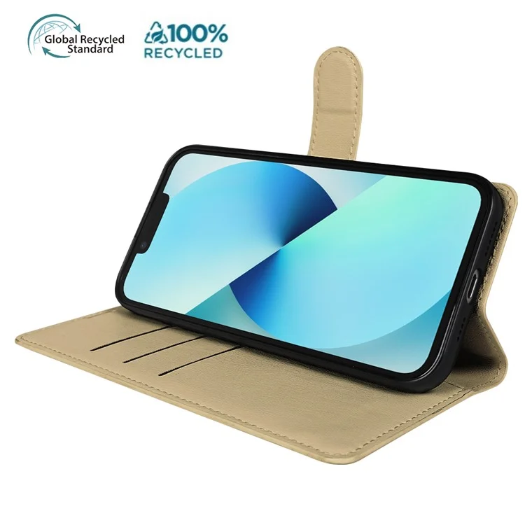 For iPhone 13 Stand Case Biobased Eco-Friendly RPET RPVB Slim Phone Cover with Wallet - Khaki