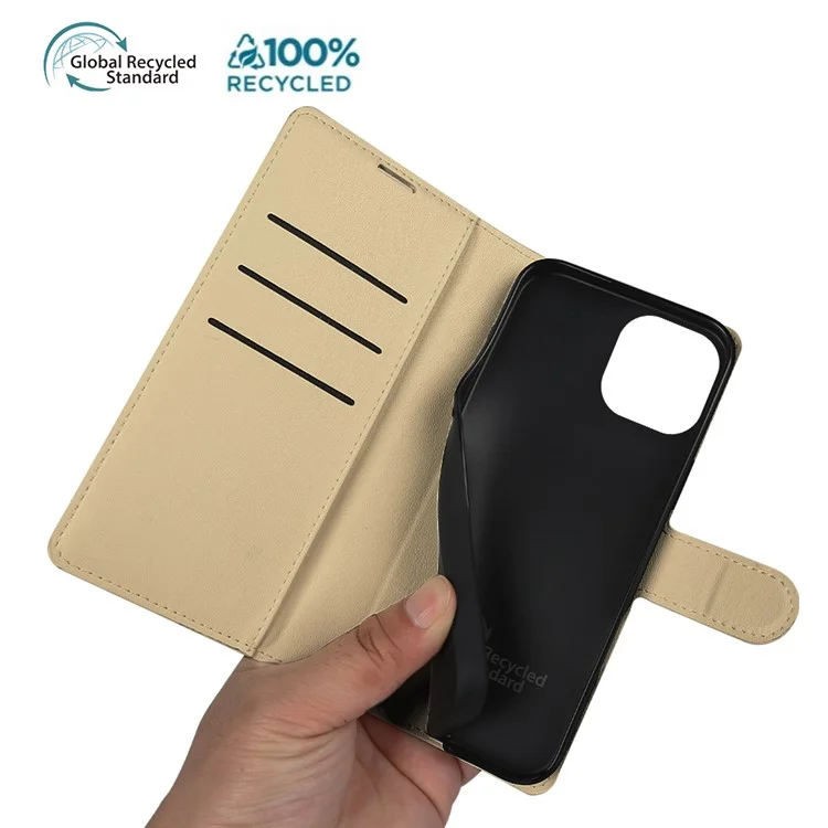 For iPhone 13 Stand Case Biobased Eco-Friendly RPET RPVB Slim Phone Cover with Wallet - Khaki