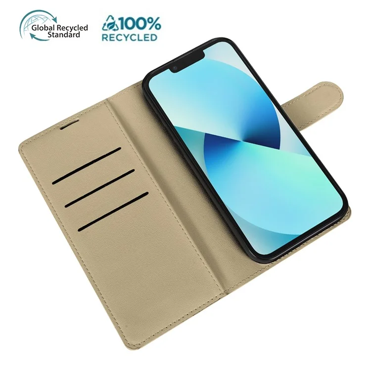 For iPhone 13 Stand Case Biobased Eco-Friendly RPET RPVB Slim Phone Cover with Wallet - Khaki