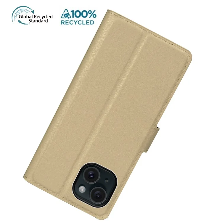 For iPhone 13 Stand Case Biobased Eco-Friendly RPET RPVB Slim Phone Cover with Wallet - Khaki