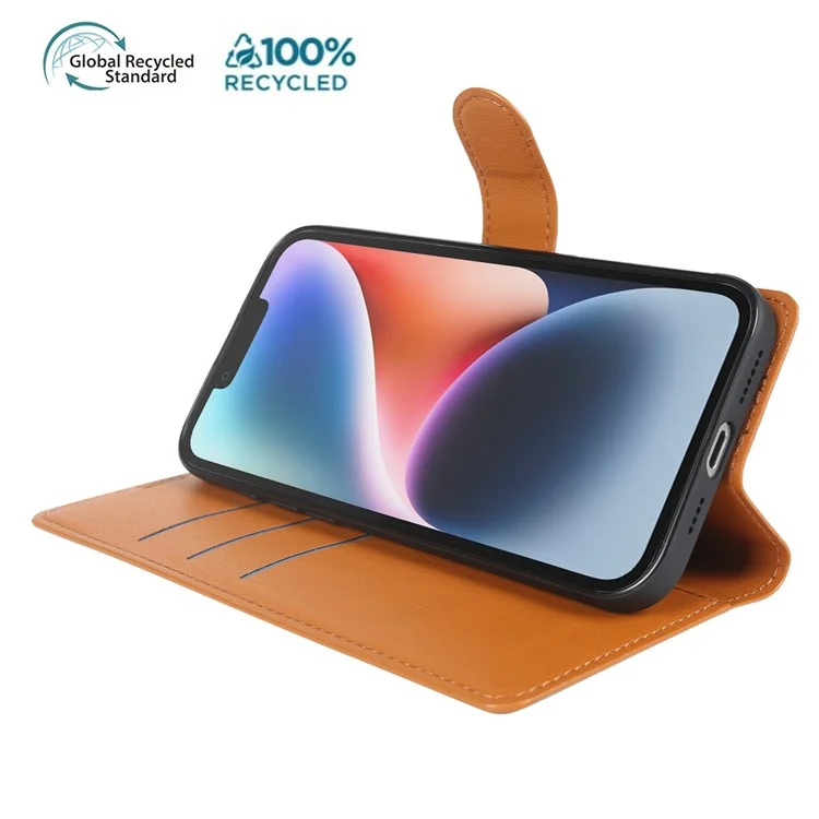 For iPhone 14 Stand Case Biobased Eco-Friendly RPET RPVB Slim Phone Cover with Wallet - Orange