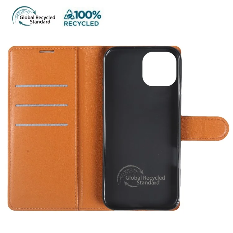 For iPhone 15 Stand Case Biobased Eco-Friendly RPET RPVB Slim Phone Cover with Wallet - Orange