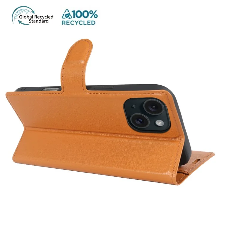 For iPhone 15 Stand Case Biobased Eco-Friendly RPET RPVB Slim Phone Cover with Wallet - Orange