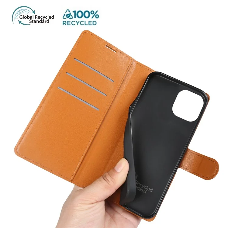 For iPhone 15 Stand Case Biobased Eco-Friendly RPET RPVB Slim Phone Cover with Wallet - Orange