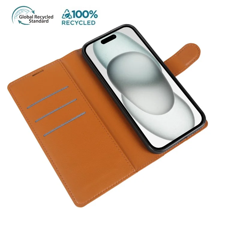 For iPhone 15 Stand Case Biobased Eco-Friendly RPET RPVB Slim Phone Cover with Wallet - Orange