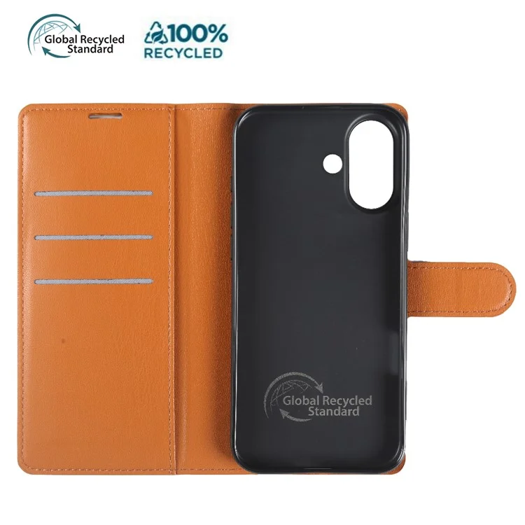 For iPhone 16 Stand Case Biobased Eco-Friendly RPET RPVB Slim Phone Cover with Wallet - Orange