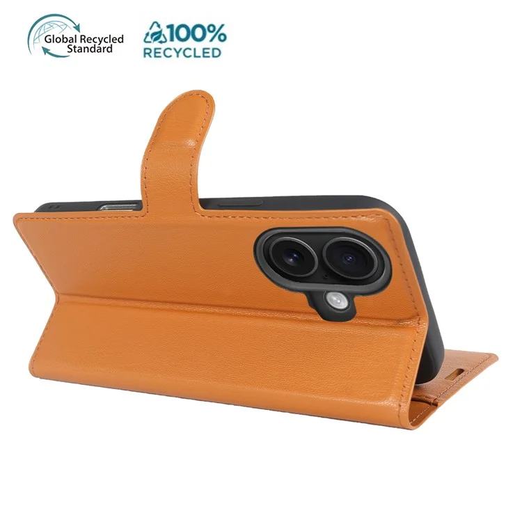 For iPhone 16 Stand Case Biobased Eco-Friendly RPET RPVB Slim Phone Cover with Wallet - Orange