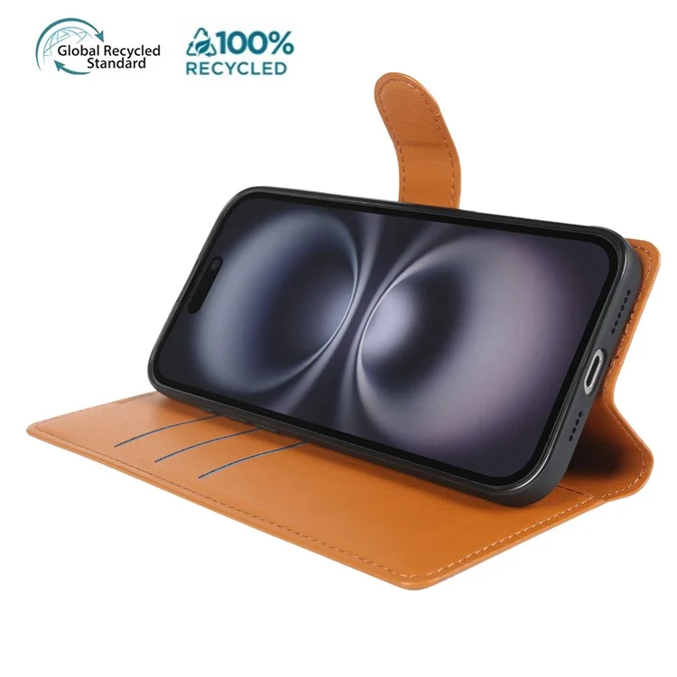 For iPhone 16 Stand Case Biobased Eco-Friendly RPET RPVB Slim Phone Cover with Wallet - Orange