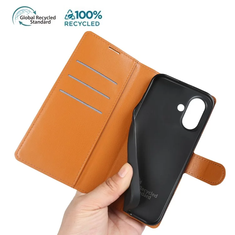 For iPhone 16 Stand Case Biobased Eco-Friendly RPET RPVB Slim Phone Cover with Wallet - Orange