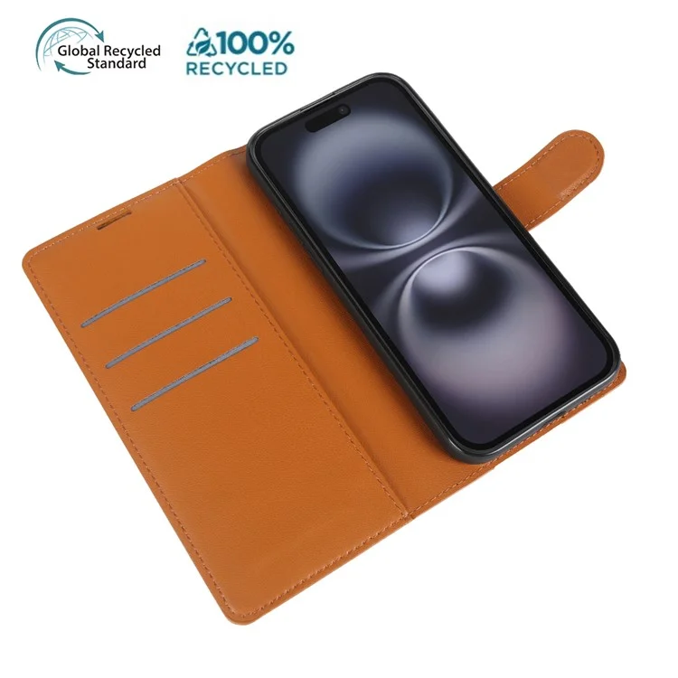 For iPhone 16 Stand Case Biobased Eco-Friendly RPET RPVB Slim Phone Cover with Wallet - Orange