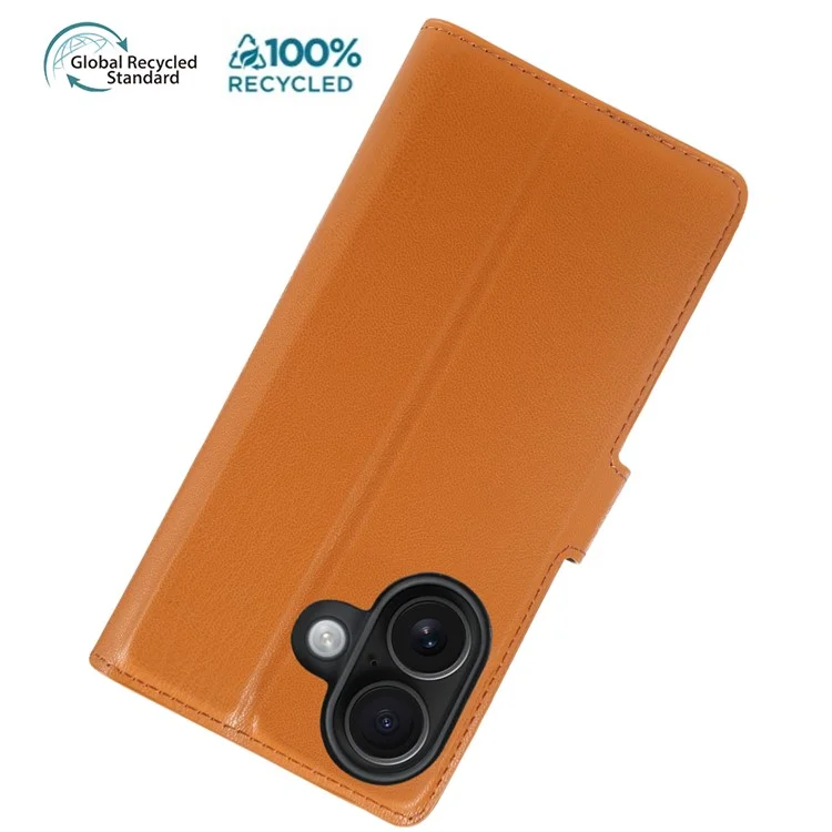 For iPhone 16 Stand Case Biobased Eco-Friendly RPET RPVB Slim Phone Cover with Wallet - Orange