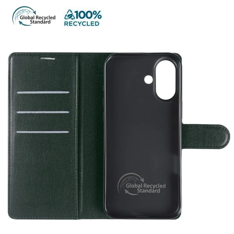 Custodia con supporto per iPhone 16 in materiale biocompatibile Eco-Friendly RPET RPVB Sottile con Portafogli - Verde Scuro