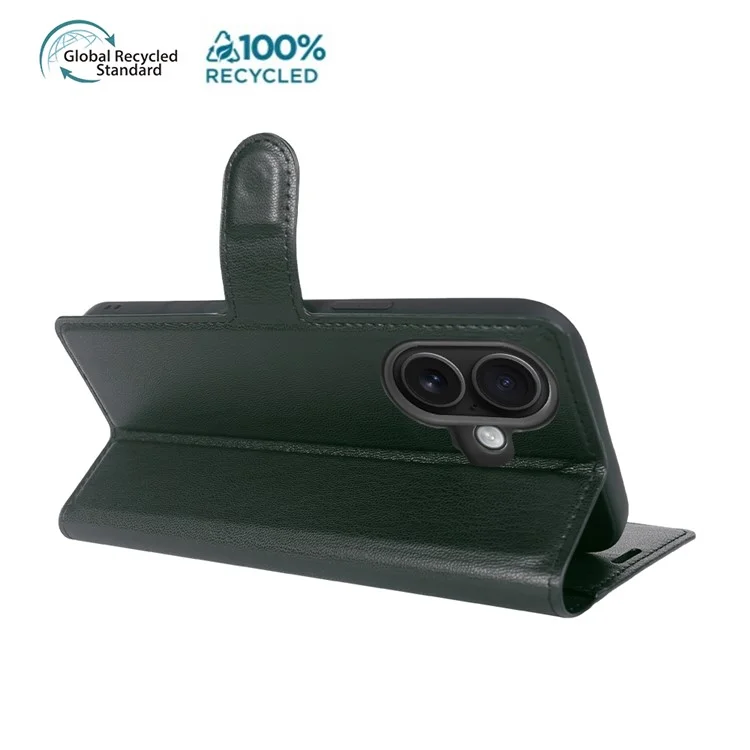 Custodia con supporto per iPhone 16 in materiale biocompatibile Eco-Friendly RPET RPVB Sottile con Portafogli - Verde Scuro