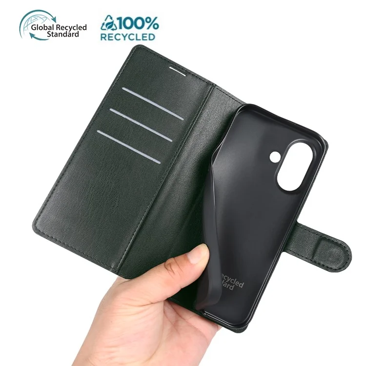 Custodia con supporto per iPhone 16 in materiale biocompatibile Eco-Friendly RPET RPVB Sottile con Portafogli - Verde Scuro